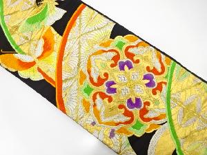 アンティーク　華紋に蝶・鶴模様織出し袋帯（着用可）